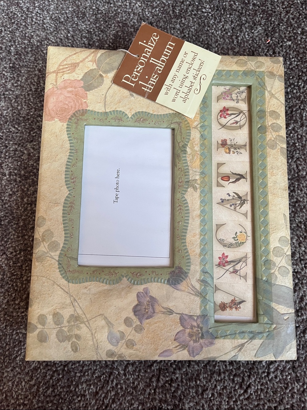 Personalize This Album Decorative Floral Photo Frame - Green and Cream